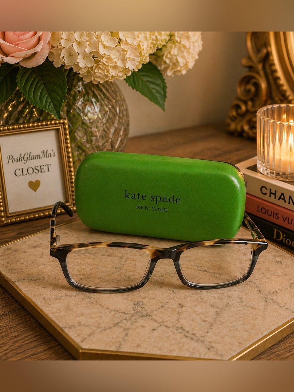 Kate Spade Tortoise Glasses with Vibrant Green Case